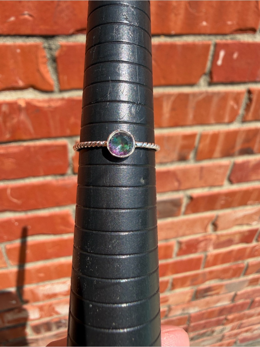 Silver Twisted Band Ring with Mystic Multicolor Stone
